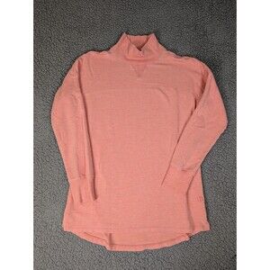 LL Bean Women's Long-Sleeved Top Size S Peach Mock Neck Logo Thumbholes Pullover